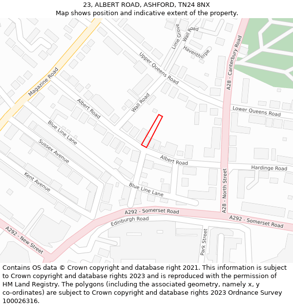 23, ALBERT ROAD, ASHFORD, TN24 8NX: Location map and indicative extent of plot