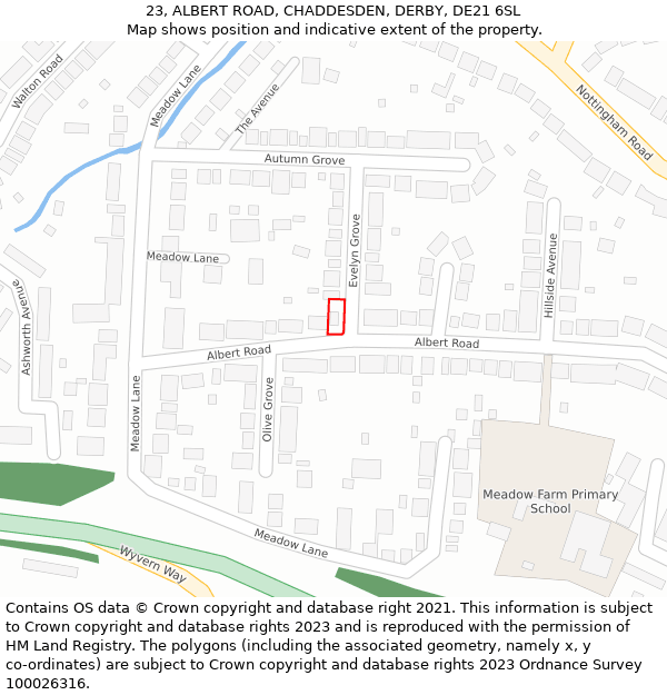 23, ALBERT ROAD, CHADDESDEN, DERBY, DE21 6SL: Location map and indicative extent of plot