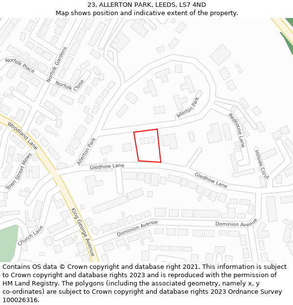 23, ALLERTON PARK, LEEDS, LS7 4ND: Location map and indicative extent of plot