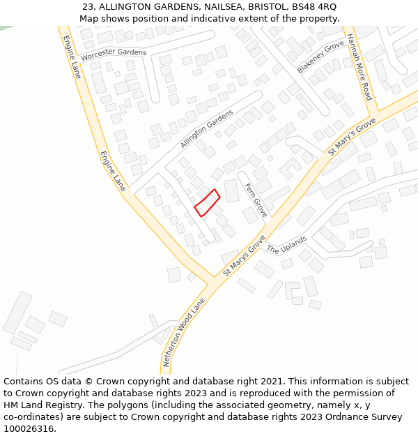 23, ALLINGTON GARDENS, NAILSEA, BRISTOL, BS48 4RQ: Location map and indicative extent of plot