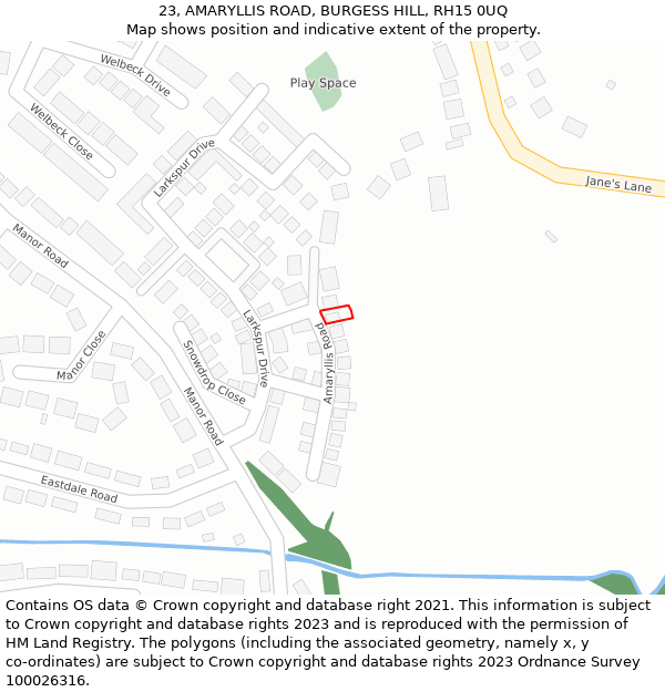 23, AMARYLLIS ROAD, BURGESS HILL, RH15 0UQ: Location map and indicative extent of plot
