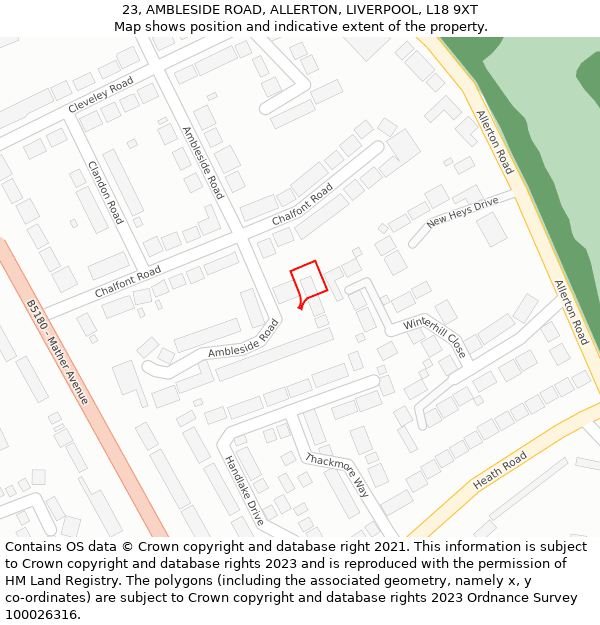 23, AMBLESIDE ROAD, ALLERTON, LIVERPOOL, L18 9XT: Location map and indicative extent of plot