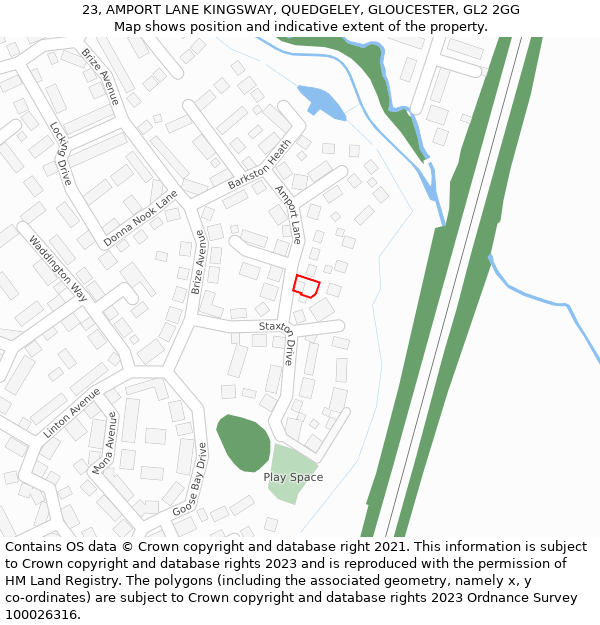 23, AMPORT LANE KINGSWAY, QUEDGELEY, GLOUCESTER, GL2 2GG: Location map and indicative extent of plot