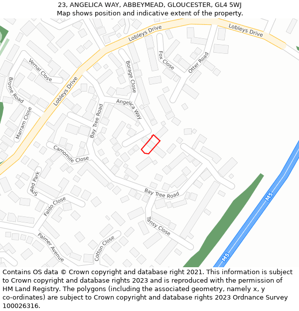 23, ANGELICA WAY, ABBEYMEAD, GLOUCESTER, GL4 5WJ: Location map and indicative extent of plot