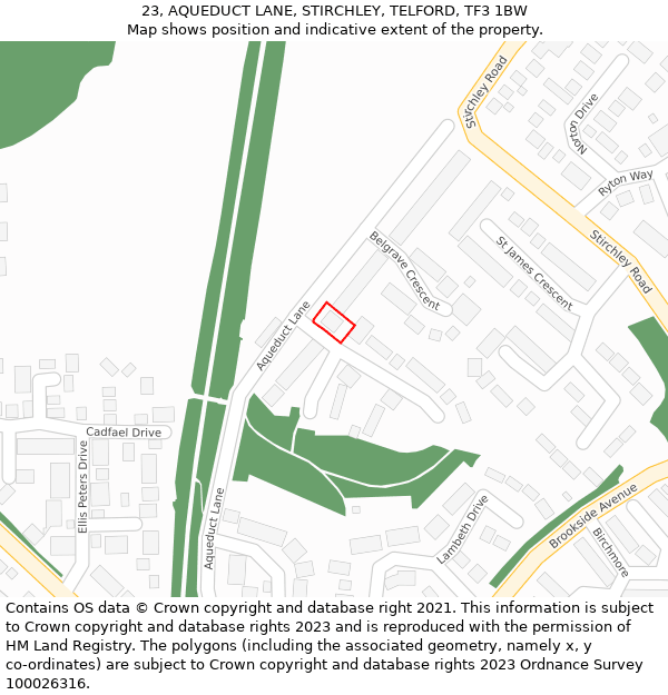 23, AQUEDUCT LANE, STIRCHLEY, TELFORD, TF3 1BW: Location map and indicative extent of plot