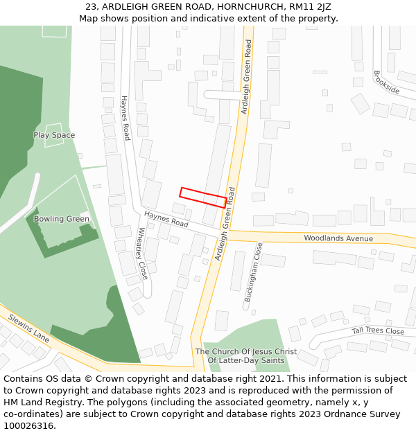 23, ARDLEIGH GREEN ROAD, HORNCHURCH, RM11 2JZ: Location map and indicative extent of plot