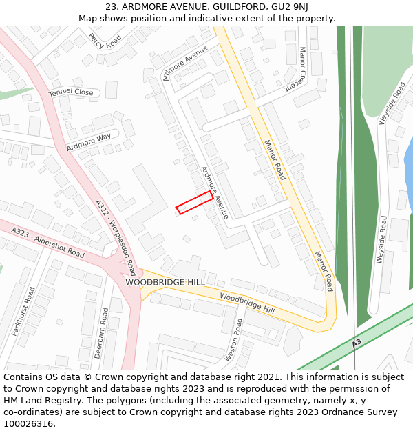 23, ARDMORE AVENUE, GUILDFORD, GU2 9NJ: Location map and indicative extent of plot