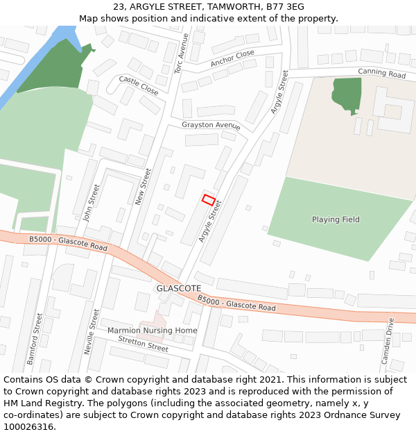 23, ARGYLE STREET, TAMWORTH, B77 3EG: Location map and indicative extent of plot