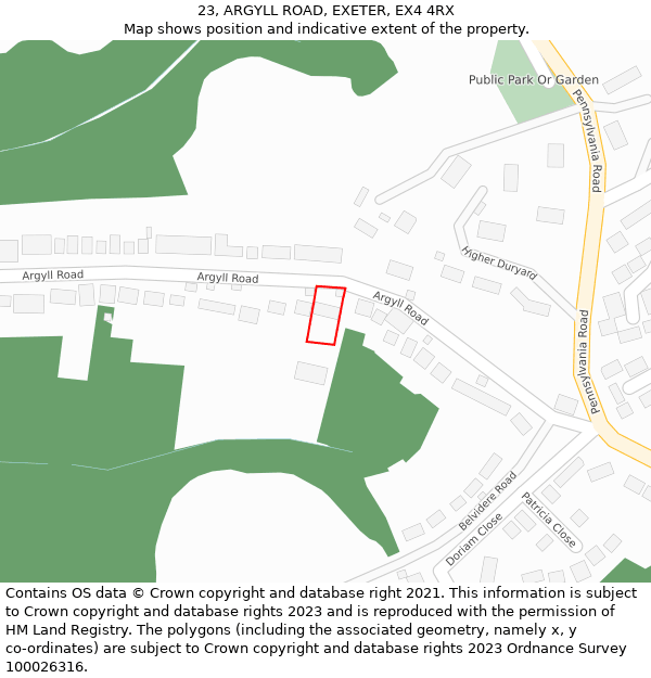 23, ARGYLL ROAD, EXETER, EX4 4RX: Location map and indicative extent of plot