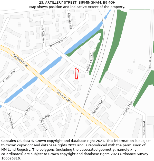 23, ARTILLERY STREET, BIRMINGHAM, B9 4QH: Location map and indicative extent of plot