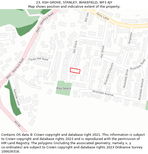 23, ASH GROVE, STANLEY, WAKEFIELD, WF3 4JY: Location map and indicative extent of plot