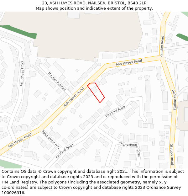 23, ASH HAYES ROAD, NAILSEA, BRISTOL, BS48 2LP: Location map and indicative extent of plot