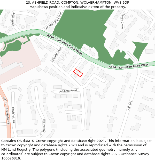 23, ASHFIELD ROAD, COMPTON, WOLVERHAMPTON, WV3 9DP: Location map and indicative extent of plot