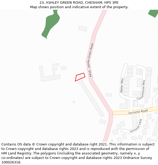 23, ASHLEY GREEN ROAD, CHESHAM, HP5 3PE: Location map and indicative extent of plot