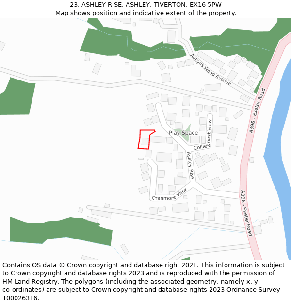 23, ASHLEY RISE, ASHLEY, TIVERTON, EX16 5PW: Location map and indicative extent of plot
