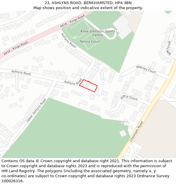 23, ASHLYNS ROAD, BERKHAMSTED, HP4 3BN: Location map and indicative extent of plot