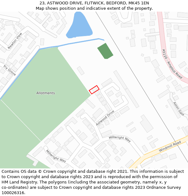 23, ASTWOOD DRIVE, FLITWICK, BEDFORD, MK45 1EN: Location map and indicative extent of plot