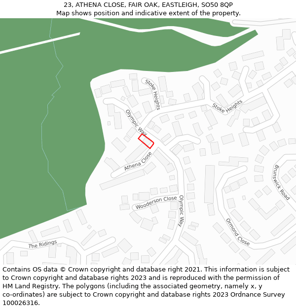 23, ATHENA CLOSE, FAIR OAK, EASTLEIGH, SO50 8QP: Location map and indicative extent of plot