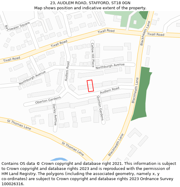 23, AUDLEM ROAD, STAFFORD, ST18 0GN: Location map and indicative extent of plot