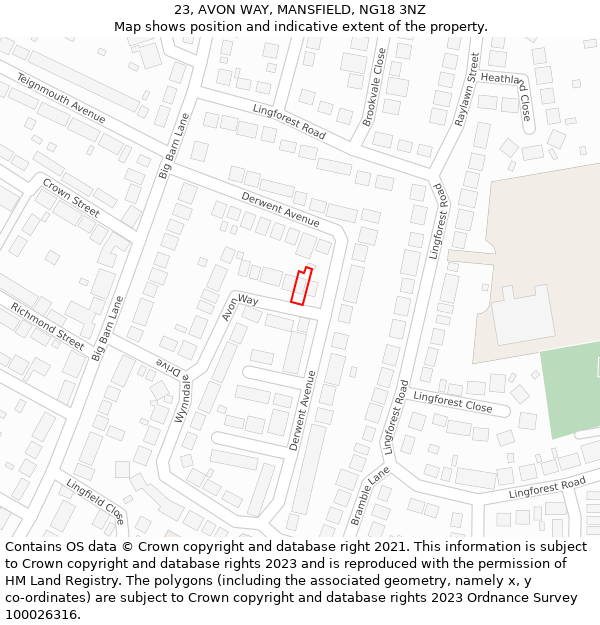 23, AVON WAY, MANSFIELD, NG18 3NZ: Location map and indicative extent of plot