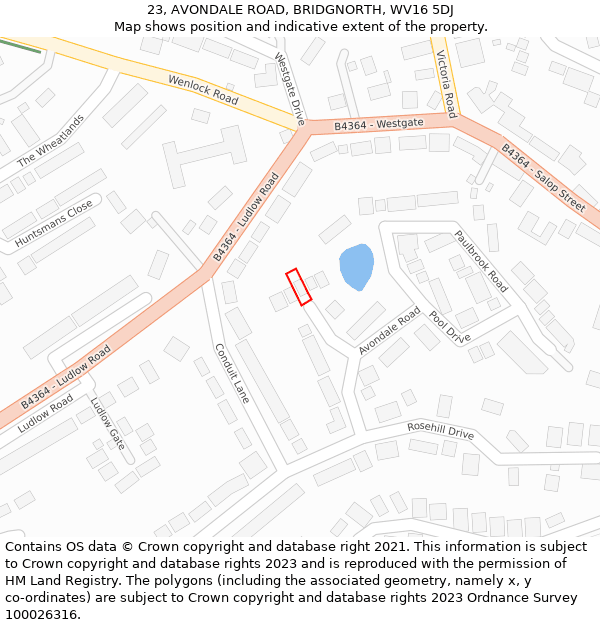 23, AVONDALE ROAD, BRIDGNORTH, WV16 5DJ: Location map and indicative extent of plot