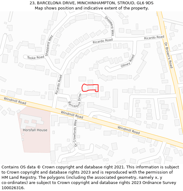 23, BARCELONA DRIVE, MINCHINHAMPTON, STROUD, GL6 9DS: Location map and indicative extent of plot