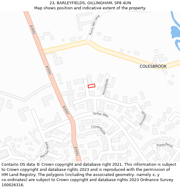 23, BARLEYFIELDS, GILLINGHAM, SP8 4UN: Location map and indicative extent of plot