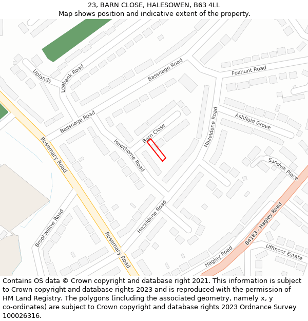 23, BARN CLOSE, HALESOWEN, B63 4LL: Location map and indicative extent of plot