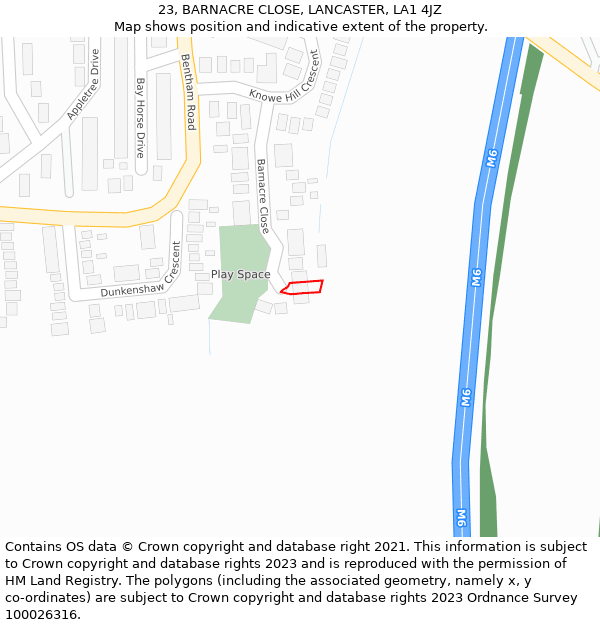 23, BARNACRE CLOSE, LANCASTER, LA1 4JZ: Location map and indicative extent of plot
