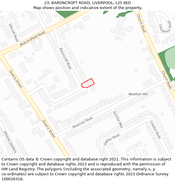 23, BARONCROFT ROAD, LIVERPOOL, L25 6ED: Location map and indicative extent of plot