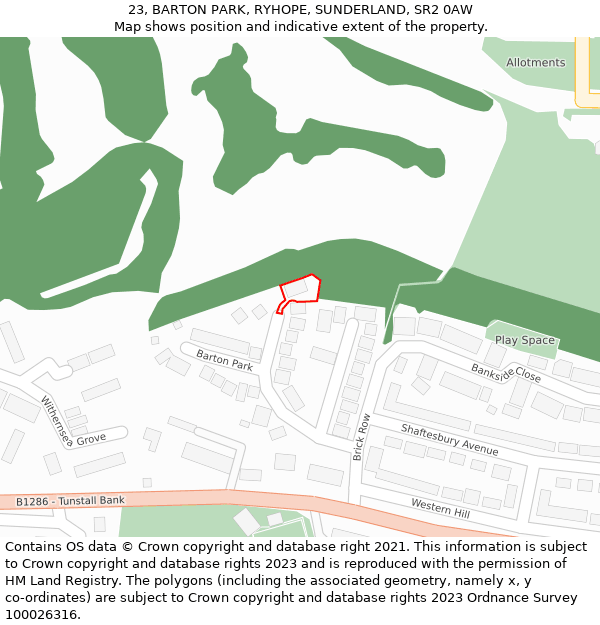 23, BARTON PARK, RYHOPE, SUNDERLAND, SR2 0AW: Location map and indicative extent of plot