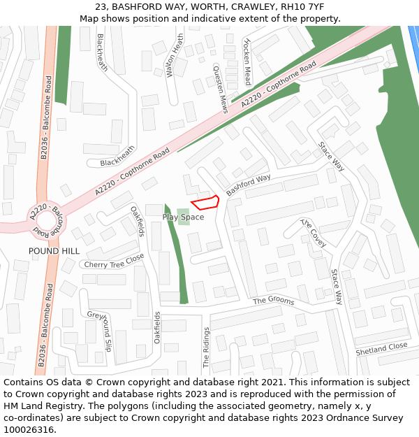 23, BASHFORD WAY, WORTH, CRAWLEY, RH10 7YF: Location map and indicative extent of plot