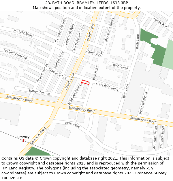 23, BATH ROAD, BRAMLEY, LEEDS, LS13 3BP: Location map and indicative extent of plot