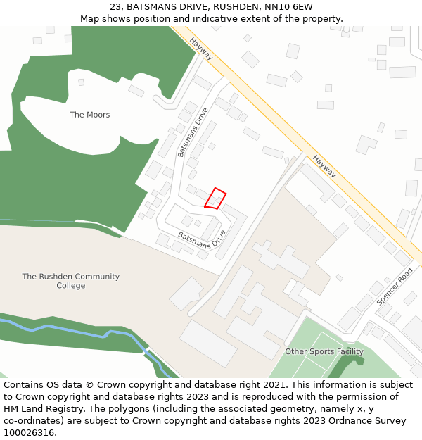23, BATSMANS DRIVE, RUSHDEN, NN10 6EW: Location map and indicative extent of plot
