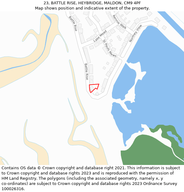 23, BATTLE RISE, HEYBRIDGE, MALDON, CM9 4PF: Location map and indicative extent of plot