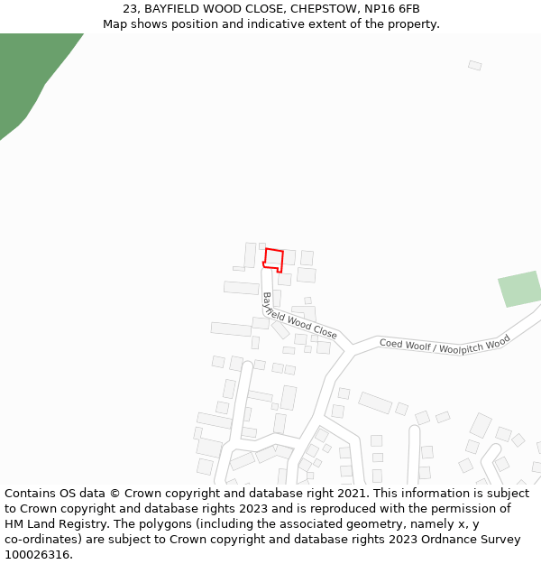 23, BAYFIELD WOOD CLOSE, CHEPSTOW, NP16 6FB: Location map and indicative extent of plot