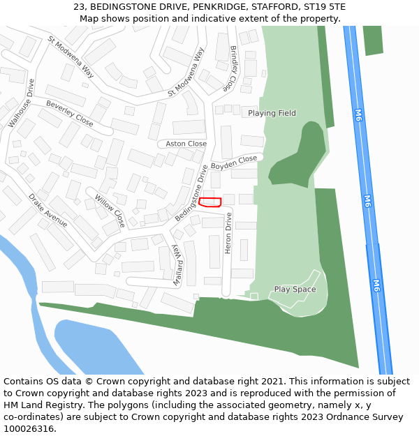 23, BEDINGSTONE DRIVE, PENKRIDGE, STAFFORD, ST19 5TE: Location map and indicative extent of plot