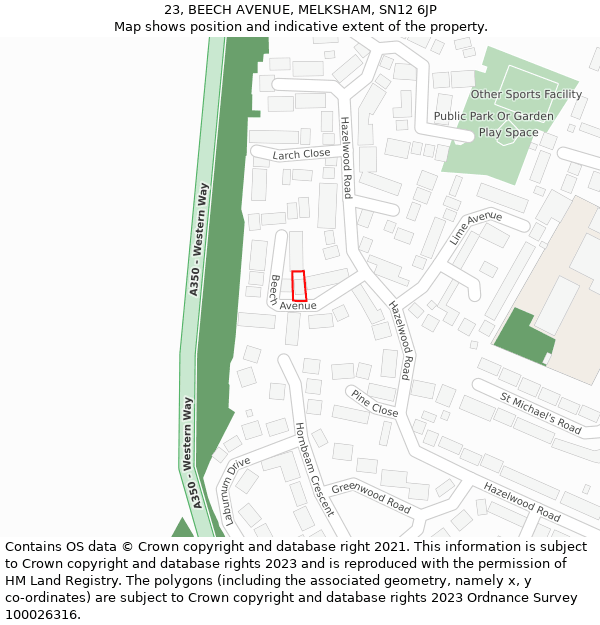 23, BEECH AVENUE, MELKSHAM, SN12 6JP: Location map and indicative extent of plot