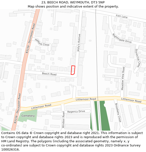 23, BEECH ROAD, WEYMOUTH, DT3 5NP: Location map and indicative extent of plot