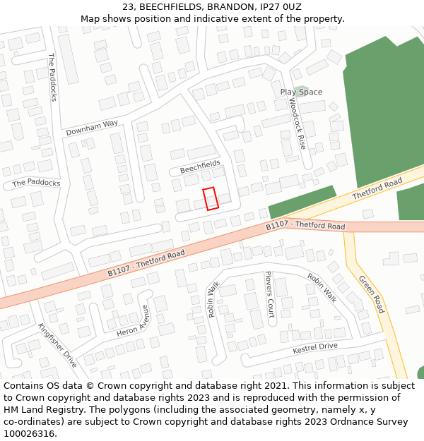 23, BEECHFIELDS, BRANDON, IP27 0UZ: Location map and indicative extent of plot