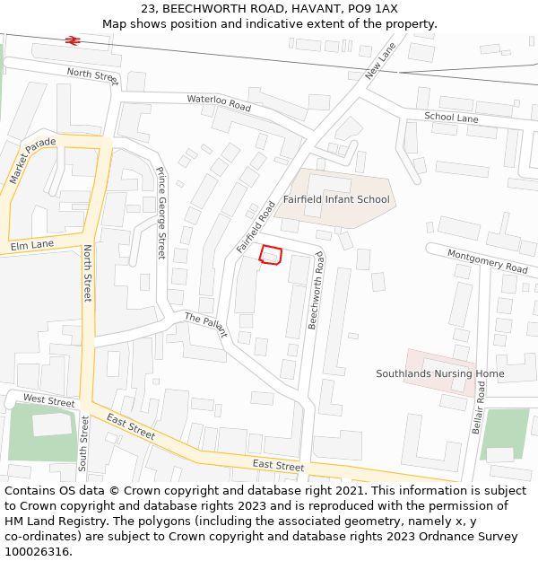 23, BEECHWORTH ROAD, HAVANT, PO9 1AX: Location map and indicative extent of plot