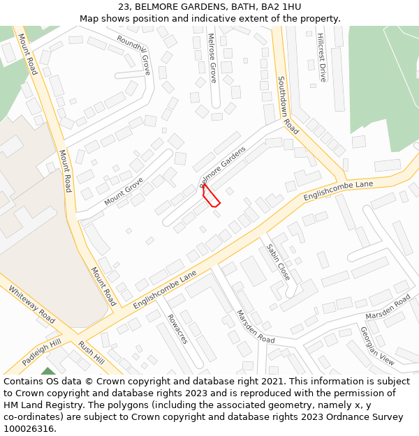 23, BELMORE GARDENS, BATH, BA2 1HU: Location map and indicative extent of plot