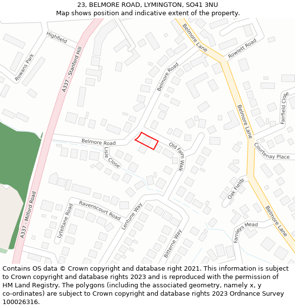 23, BELMORE ROAD, LYMINGTON, SO41 3NU: Location map and indicative extent of plot