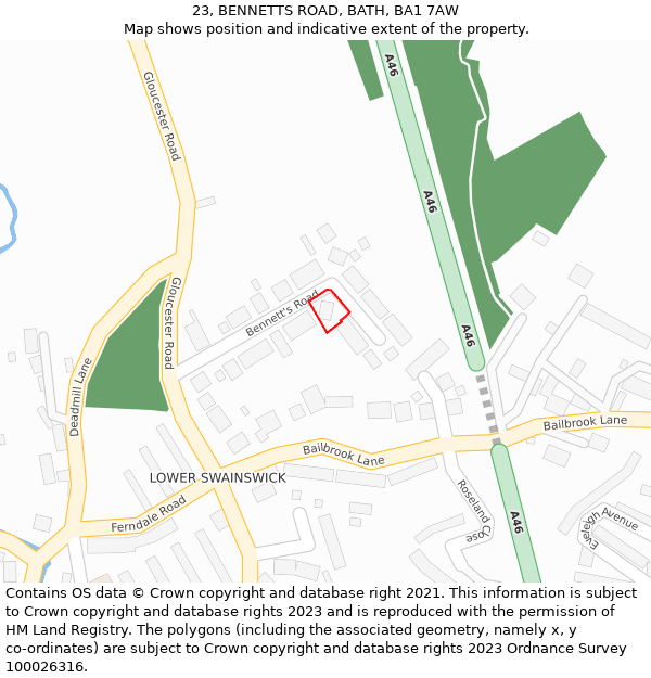 23, BENNETTS ROAD, BATH, BA1 7AW: Location map and indicative extent of plot