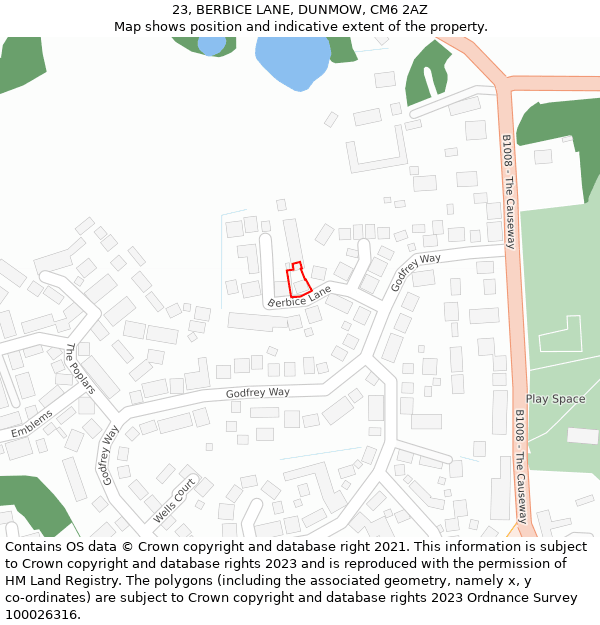 23, BERBICE LANE, DUNMOW, CM6 2AZ: Location map and indicative extent of plot