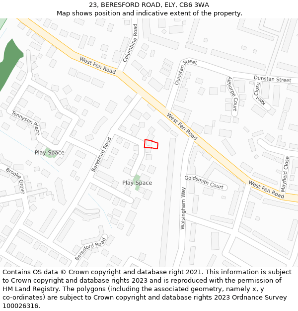 23, BERESFORD ROAD, ELY, CB6 3WA: Location map and indicative extent of plot