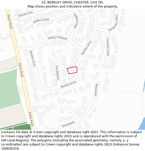 23, BERKLEY DRIVE, CHESTER, CH4 7EL: Location map and indicative extent of plot