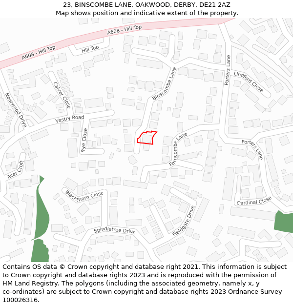 23, BINSCOMBE LANE, OAKWOOD, DERBY, DE21 2AZ: Location map and indicative extent of plot