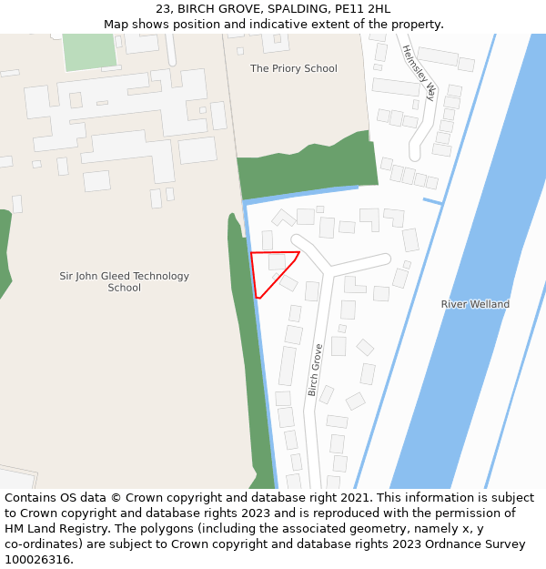 23, BIRCH GROVE, SPALDING, PE11 2HL: Location map and indicative extent of plot