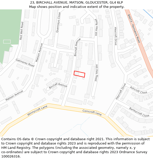 23, BIRCHALL AVENUE, MATSON, GLOUCESTER, GL4 6LP: Location map and indicative extent of plot